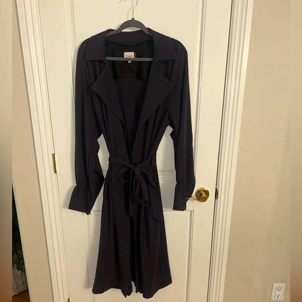 Charli London Blue Long Sleeve Wrap Trench Coat Tie Front Size 10
